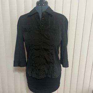 Cotton Express- Black, button up, convertible 3/4 sleeve blouse Size PL